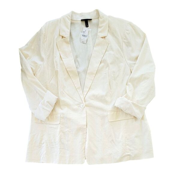 Lane Bryant Off White Ivory Linen Blend  Blazer Size 20 Roll Tab Sleeve NWT - Picture 1 of 10